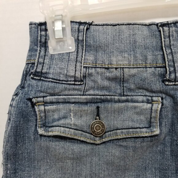 Hydraulic skirt 1/2 pleated denim jean mini frayed raw fringe hem distressed Y2K - Picture 8 of 13